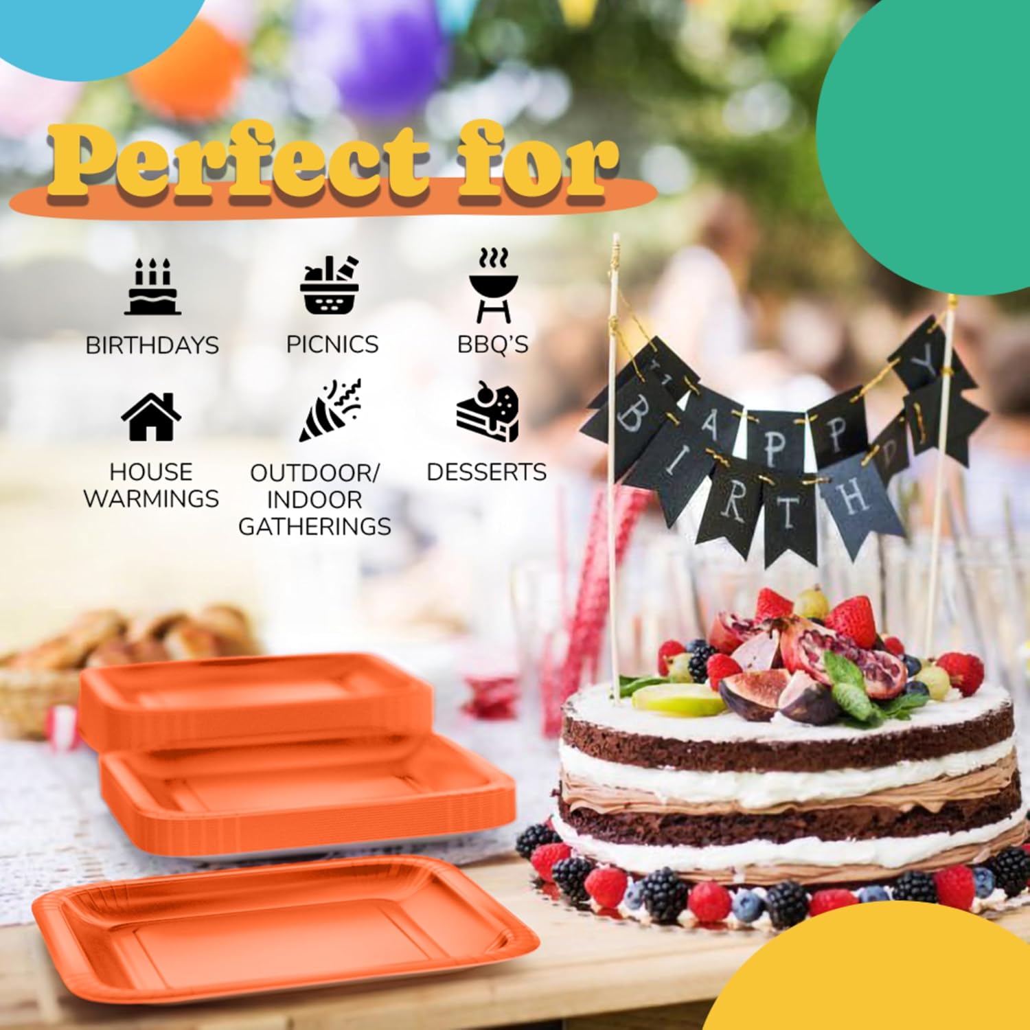 9 In. Orange Square Paper Plates - 50 Ct.