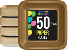 9 In. Bronze Square Paper Plates | 50 Count