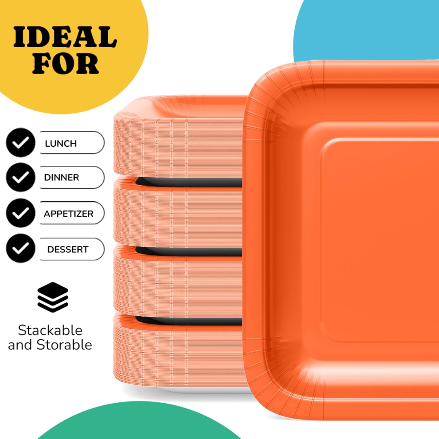 9 In. Orange Square Paper Plates - 50 Ct.