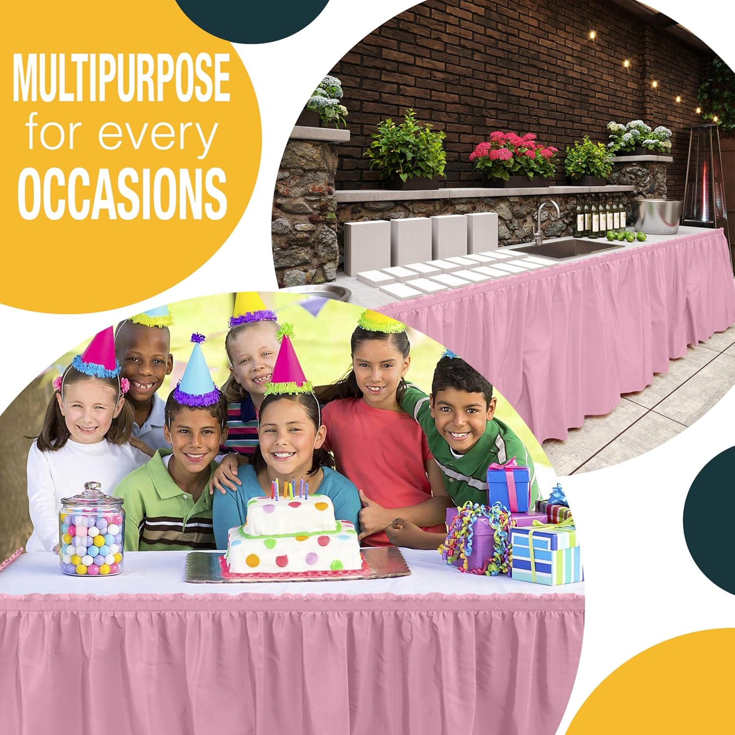 Pink Plastic Table Skirt | 6 Pack