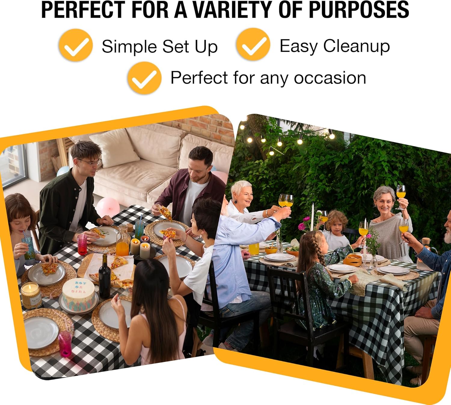 Black Gingham Plastic Table Cover | Case of 48 - 54 In. x 108 In.