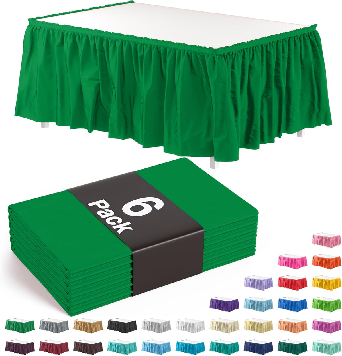 Emerald Green Plastic Table Skirt | 6 Pack