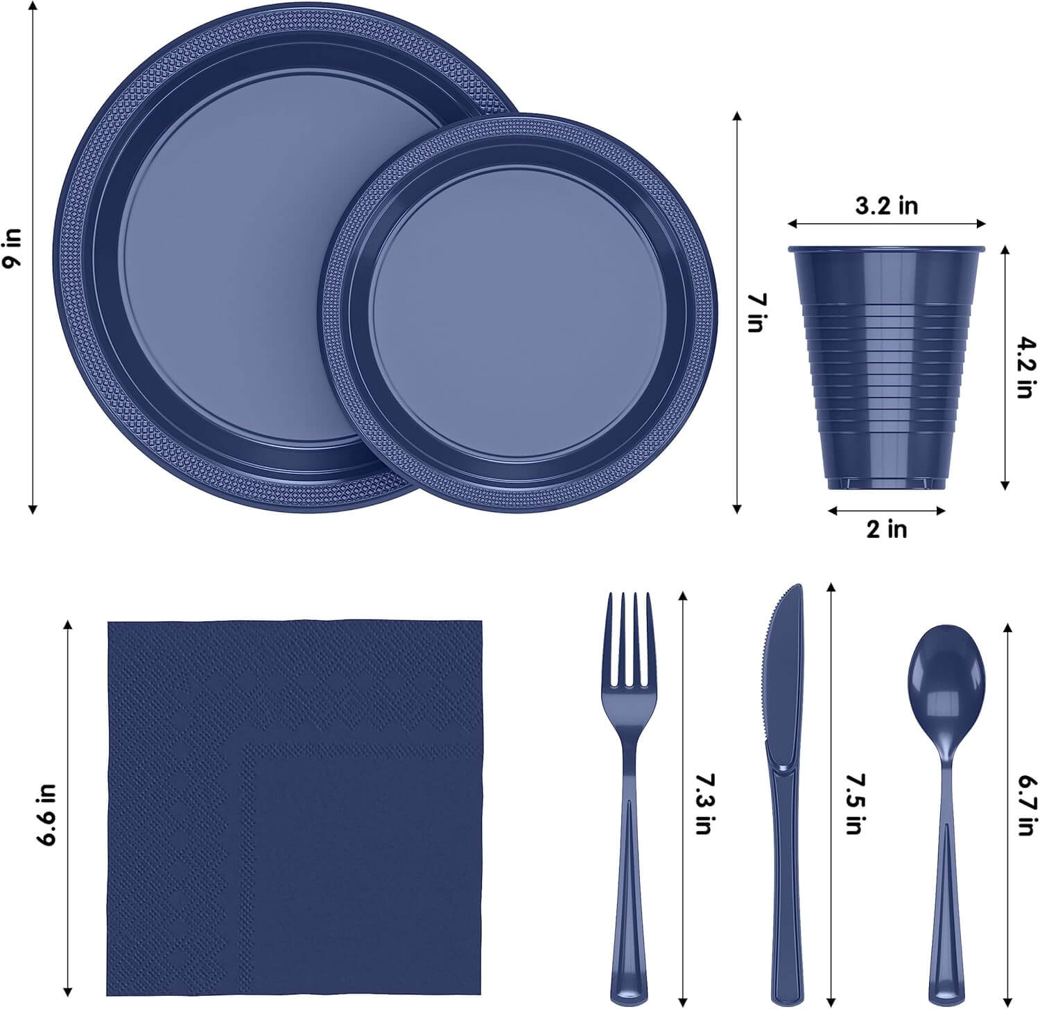 350 Pcs Navy Blue Disposable Tableware Set