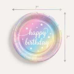 Iridescent Luminous Rainbow Birthday Paper Plates, 7-Inch, 8-Pack