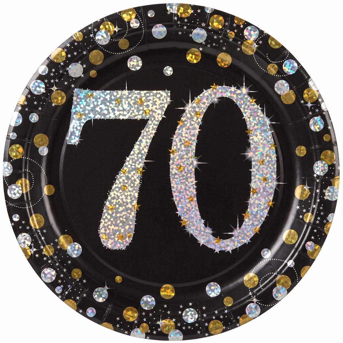 Celebrate 70th Birthday 7" Round Prismatic Plates