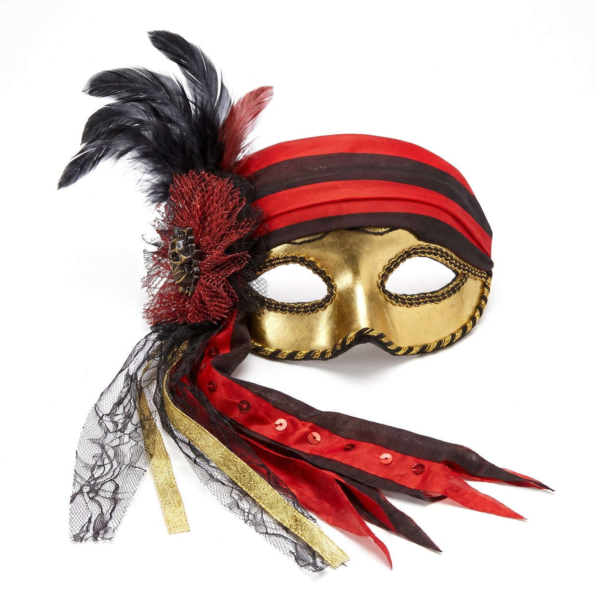 Pirate Masquerade Feathered Mask for Halloween