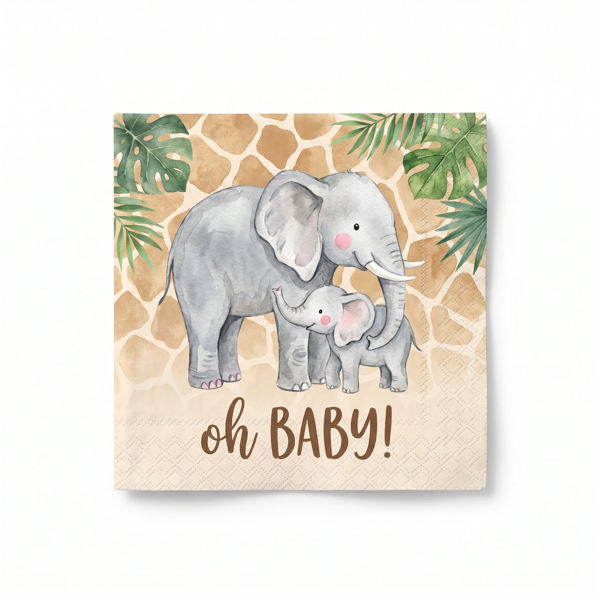 Jungle Baby "Oh Baby" Elephant Beverage Napkins - 16 Pack - 5 In. X 5 In.