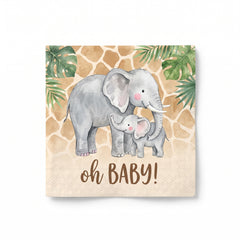 Jungle Baby "Oh Baby" Elephant Beverage Napkins - 16 Pack - 5 In. X 5 In.