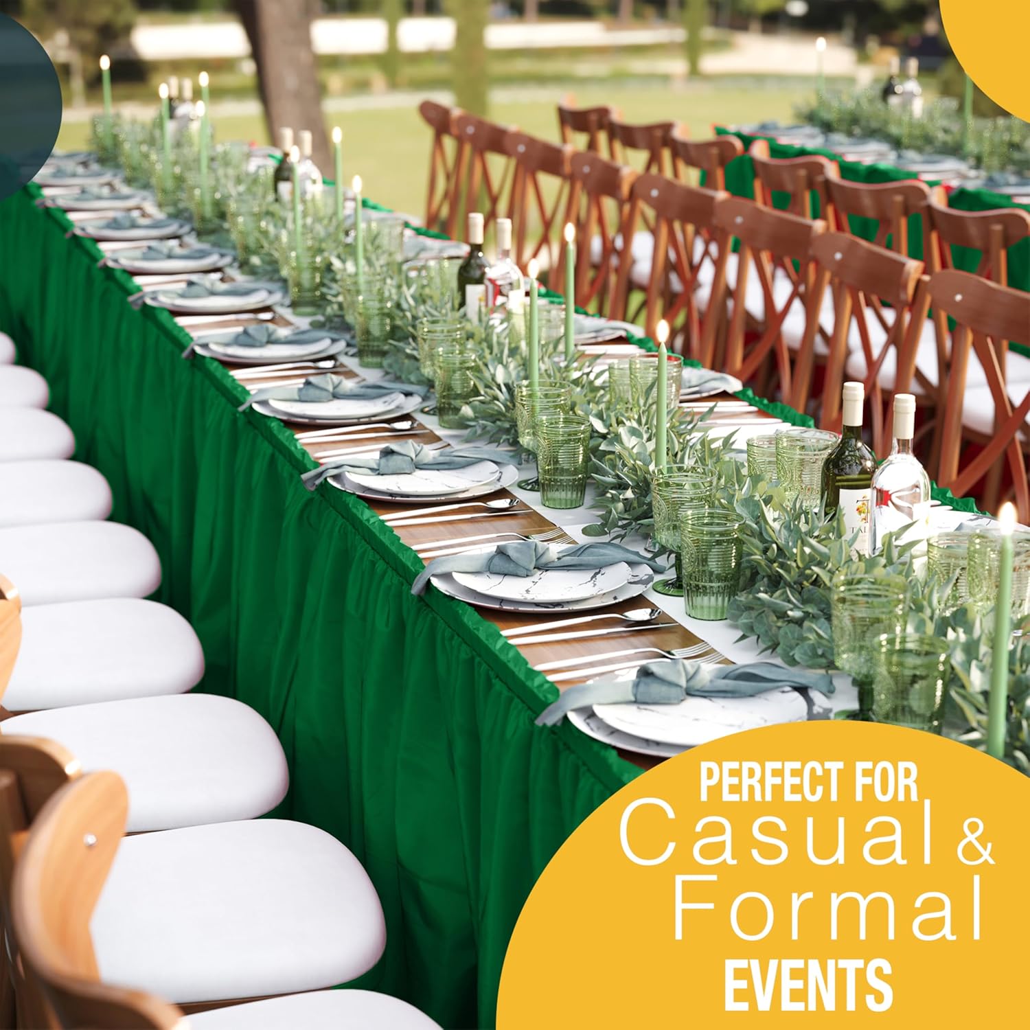 Emerald Green Plastic Table Skirt | 6 Pack