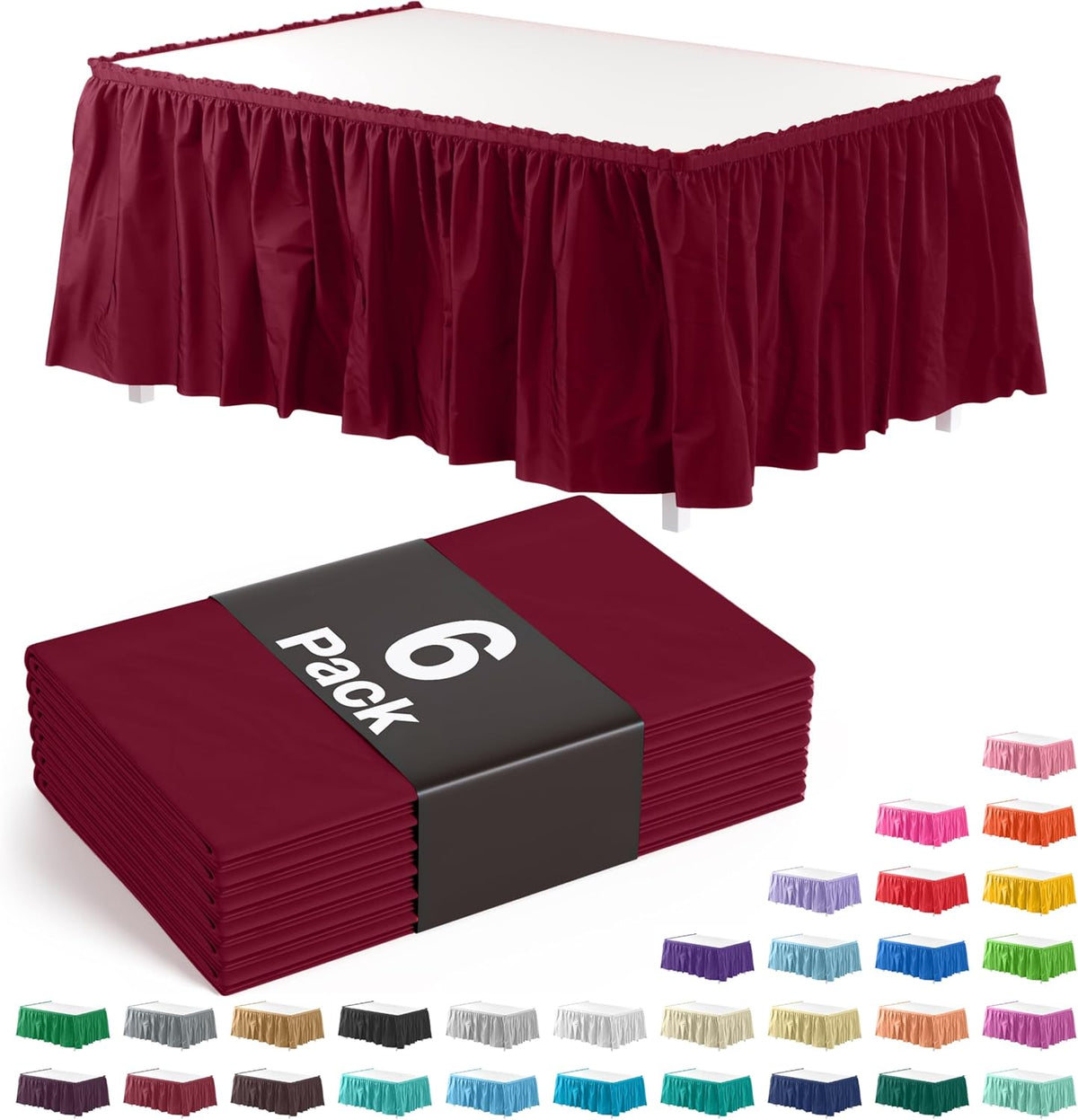 Burgundy Plastic Table Skirt | 6 Pack