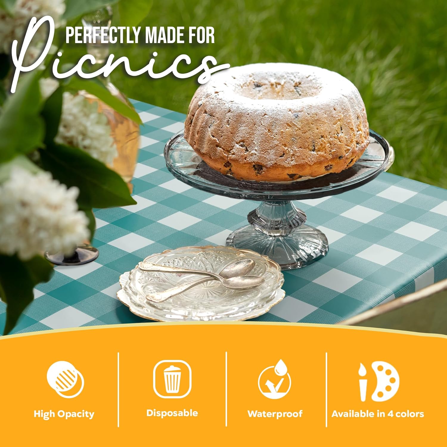 Teal Gingham Plastic Table Covers | 12 Pack - 54 In. x 108 In.