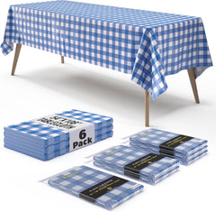 Blue Gingham Plastic Table Covers | 6 Pack - 54 In. x 108 In.