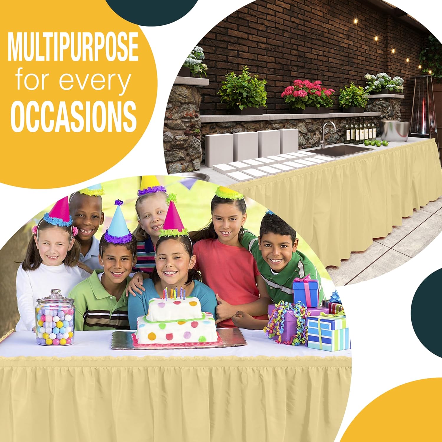 Light Yellow Plastic Table Skirt | 6 Pack