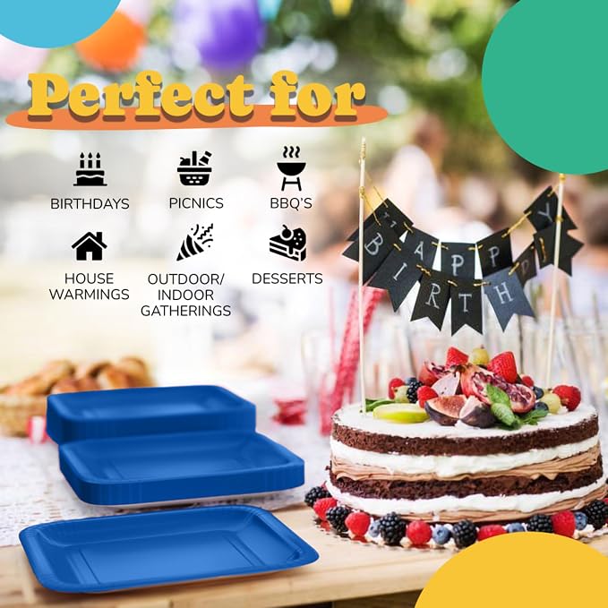 7 In. Dark Blue Square Paper Plates - 50 Ct.