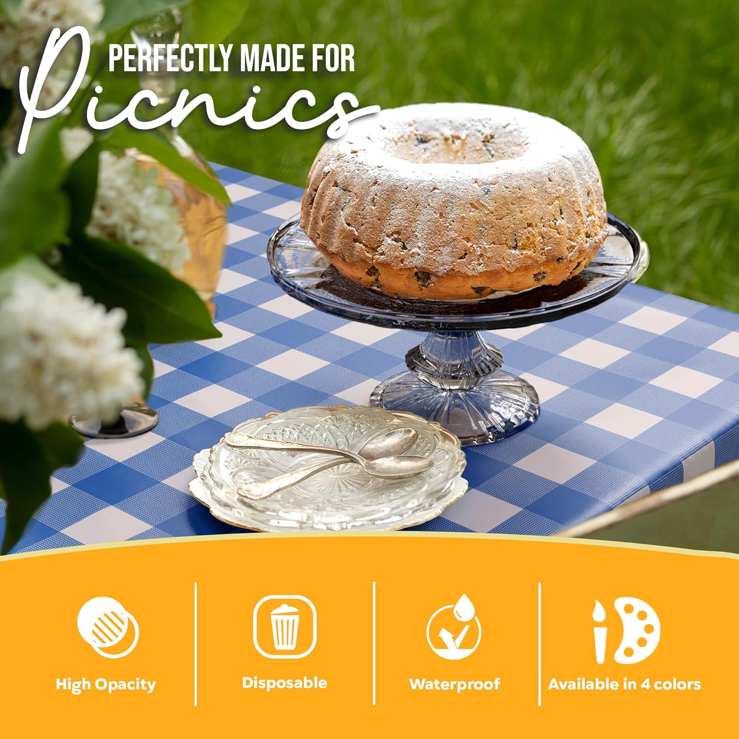 Blue Gingham Plastic Table Covers | 12 Pack - 54 In. x 108 In.