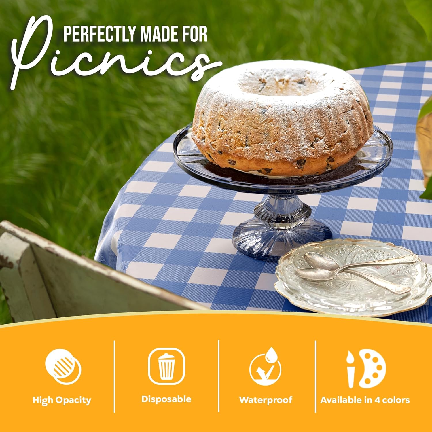 Round Blue Gingham Plastic Table Covers | 6 Pack