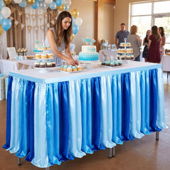 Blue Fabric Ruffle Table Skirt for Baby Showers
