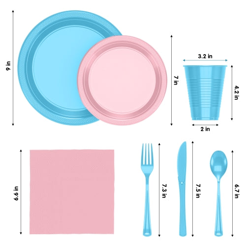 350 Pcs Pink & Blue Disposable Tableware Set