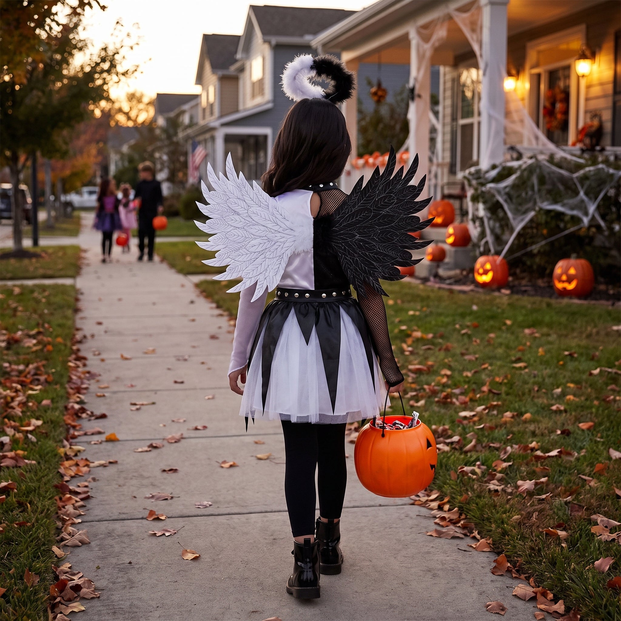 Twisted Angel Girl's Halloween Costume with Wings & Halo