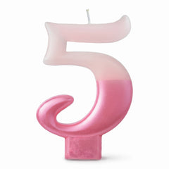 Bright Pink Metallic Dipped Number 5 Birthday Candle
