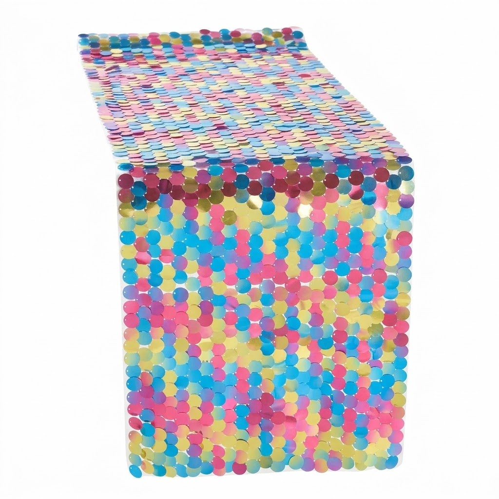 Sparkling Sequin Table Runner - Multicolored, Reusable, 13" x 6'