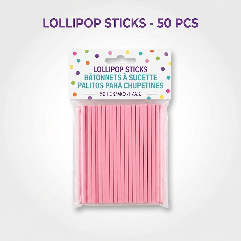 Pink Lollipop Sticks - 50 Pack
