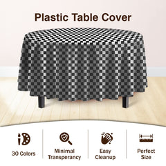 Round Black/White Checkered Plastic Table Covers | 12 Pack