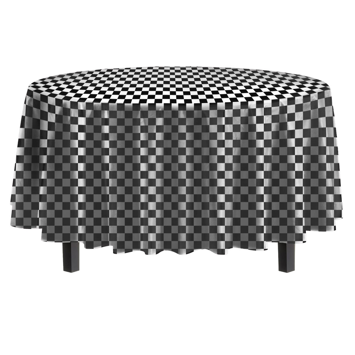 Round Black/White Checkered Plastic Table Covers | 12 Pack