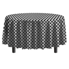 Round Black/White Checkered Plastic Table Covers | 12 Pack