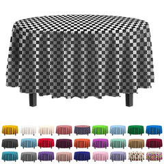 Round Black/White Checkered Plastic Table Covers | 12 Pack