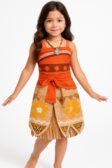 Toddler & Kids' Disney Moana Orange Dress with Necklace Halloween Costume, Assorted Sizes