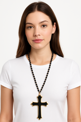 Black Bead Cross Halloween Necklace