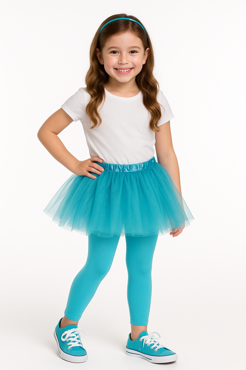 Kids' Turquoise Footless Tights ‚Äì Cheerful Team Spirit Apparel