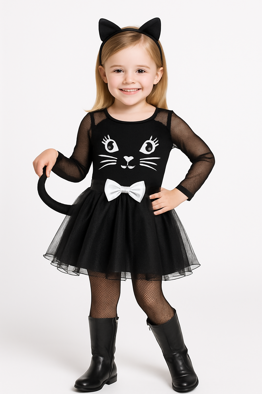 Girls Kitty Kat Halloween Costume with Headband & Tail