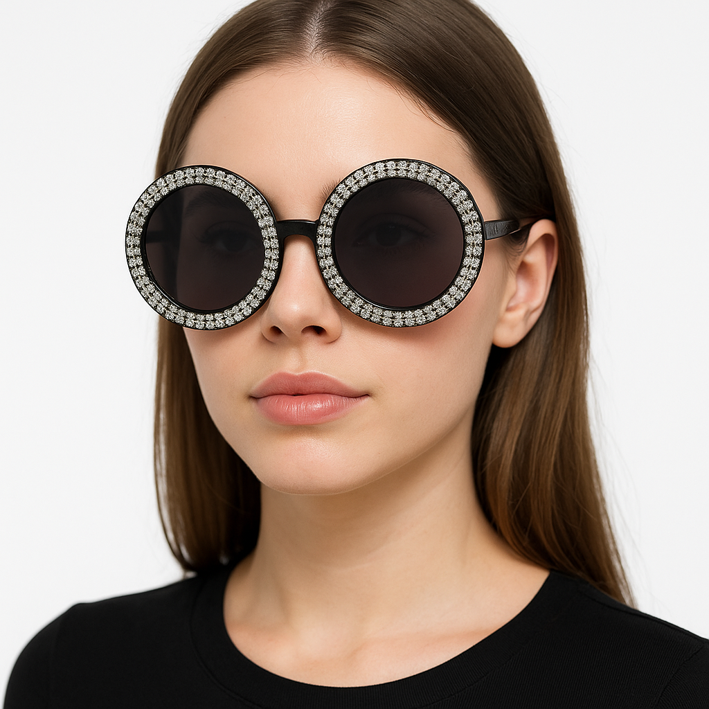 1970s Oversized Crystal Circle Sunglasses