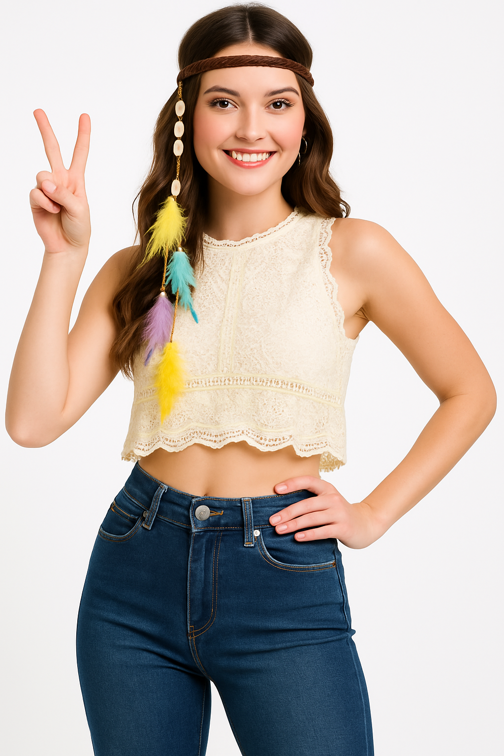 1960s Hippie Braided Shells & Feathers Headband