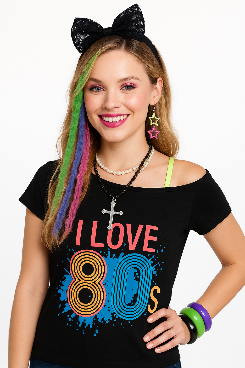 Retro 80s Crimped Hair Extensions - Multi-Colored, 4-Pack