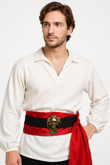 Men's Skull Pirate Sash Belt - Red & Black Costume Accessory