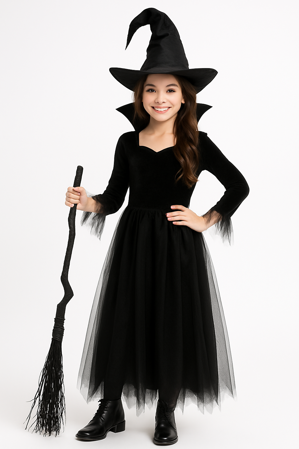Enchanted Witch Costume for Girls with Black Dress and Hat
