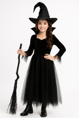 Enchanted Witch Costume for Girls with Black Dress and Hat