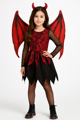 Girls' Daredevil Halloween Costume with Wings and Horns