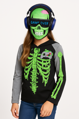 Kids' Glow-in-the-Dark Zombie Gamer Halloween Costume with Mask