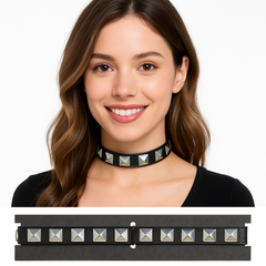 Studded Leather Choker Necklace - Black/Silver Halloween Costume Accessory
