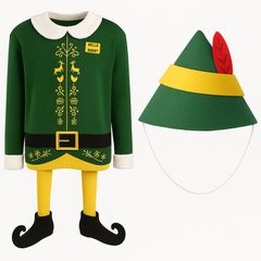 Adult Christmas Elf Movie Ugly Sweater & Hat Set