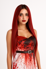 Blood Red Halloween Wig - Long and Straight Costume Accessory