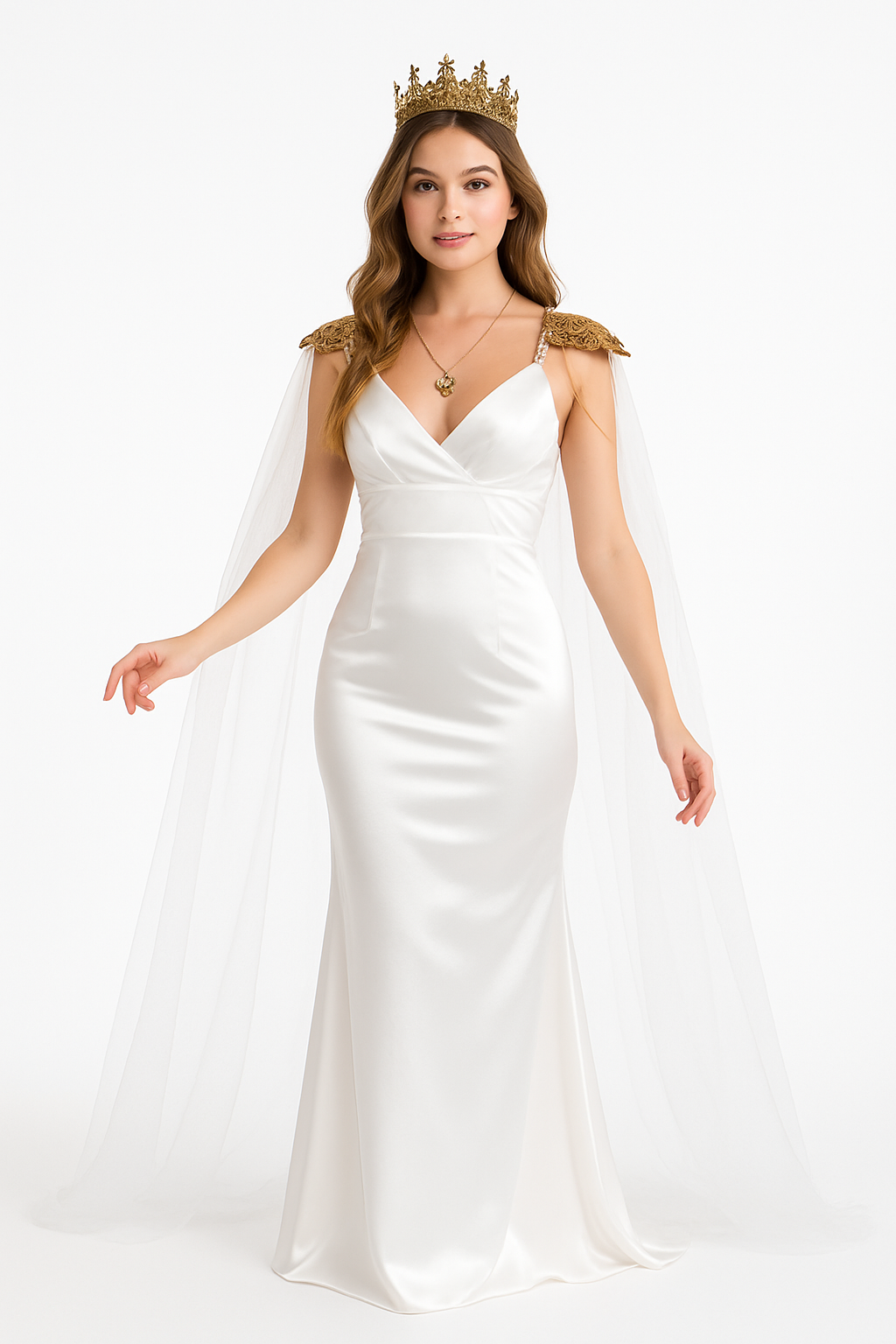 Women's Ethereal Tulle & Gold Chain Cape - Elegant Costume Accessory