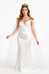 Women's Ethereal Tulle & Gold Chain Cape - Elegant Costume Accessory