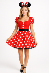 Women's Disney Minnie Mouse Halloween Costume - Red Polka Dot Dress & Headband