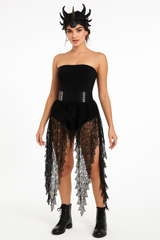 Dark Floral Lace Fringe Skirt - Halloween Costume Accessory (S/M)