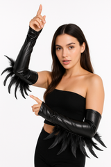 Black Feather Arm Cuffs - Opera Length Halloween Accessory